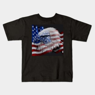 American Bald Eagle with American flag back ground Kids T-Shirt